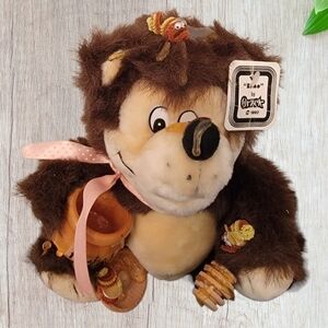 ORZEK "Elmo" Honey Bear Vintage 1990 bee's and Honey pot, Soft plush T36
